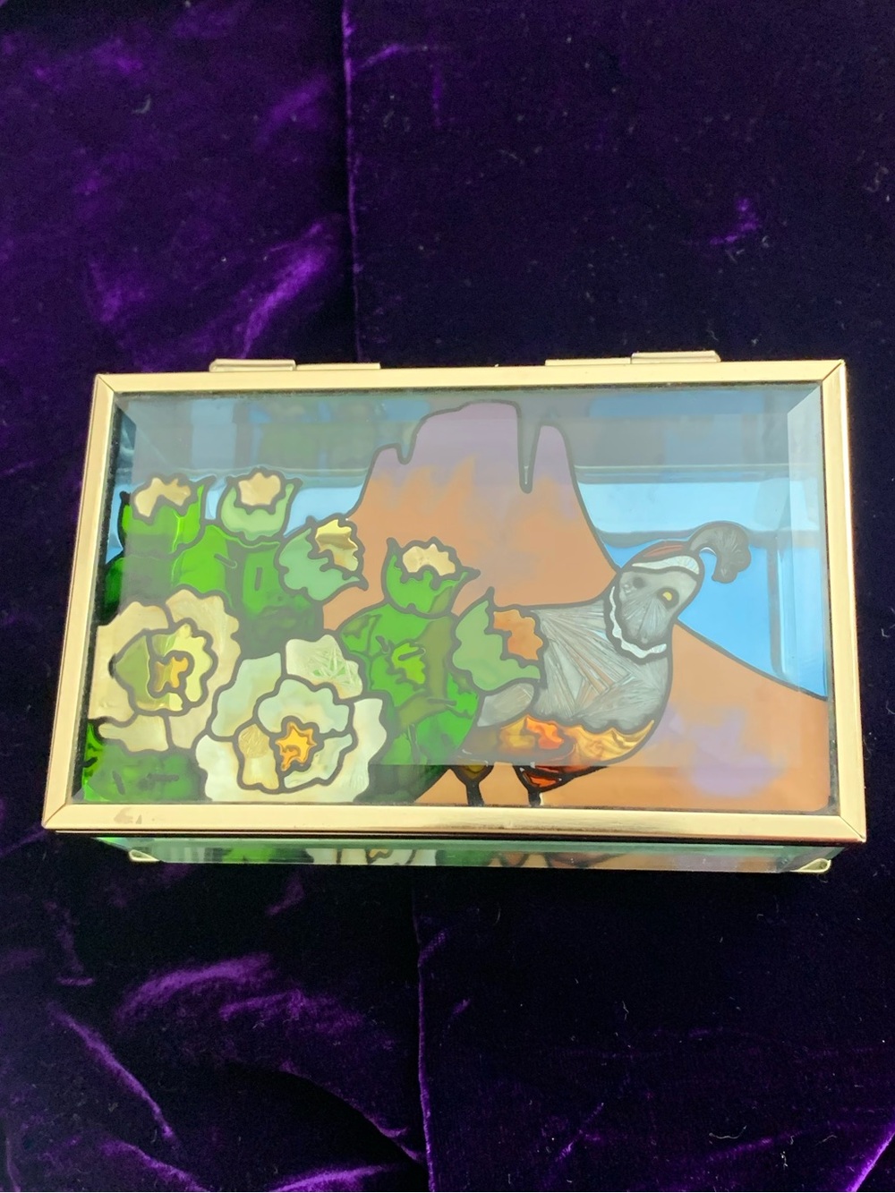 Vintage Joan Baker Designs Hand-Painted Glass Trinket/Jewelry Box